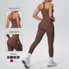 Traje de Yoga com Costas Cruzadas Escovado: Camisola Ajustada e Leggings de Cintura Alta