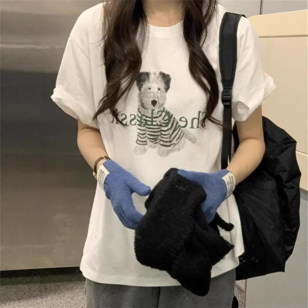 Trendy European-Style Women's White Oversized Short-Sleeve T-Shirt, American Retro High-Street Summer Fashion