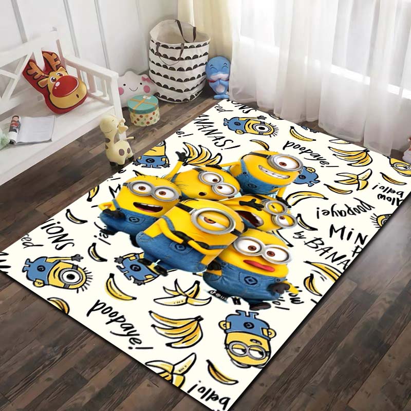 Minions Cartoon Printed Flannel Area Rug Non Slip Washable Floor Mat Kids Bedroom Living Room Sofa Decor Indoor Entrance Gift