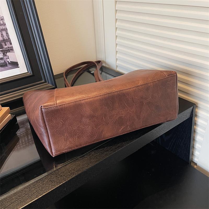 Vintage PU Tote Bag with Top Handle Large Capacity Everyday Fashion Shoulder Bag