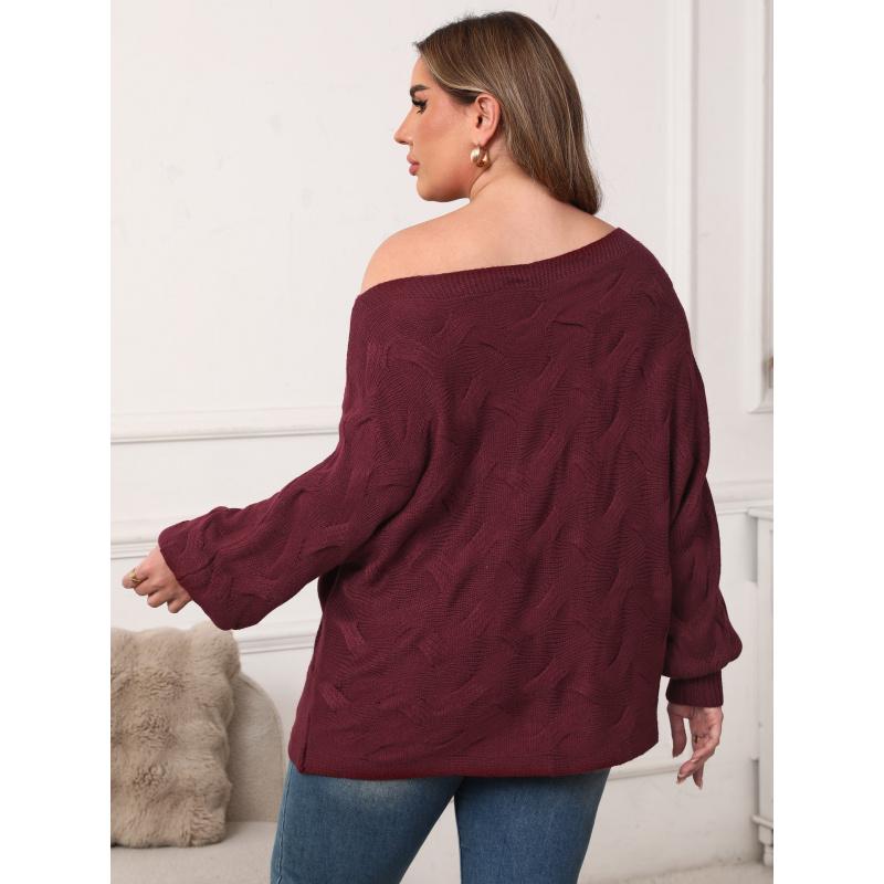 Plus Size Women's Sexy Off-Shoulder Irregular Top Batwing Sleeve Loose Pullover Sweater for Women