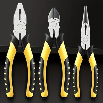 3-Piece Industrial Grade Steel Pliers Set, Electrician Special Wire Cutting Diagonal, Multifunctional Needle-Nose Hand Tools Kit