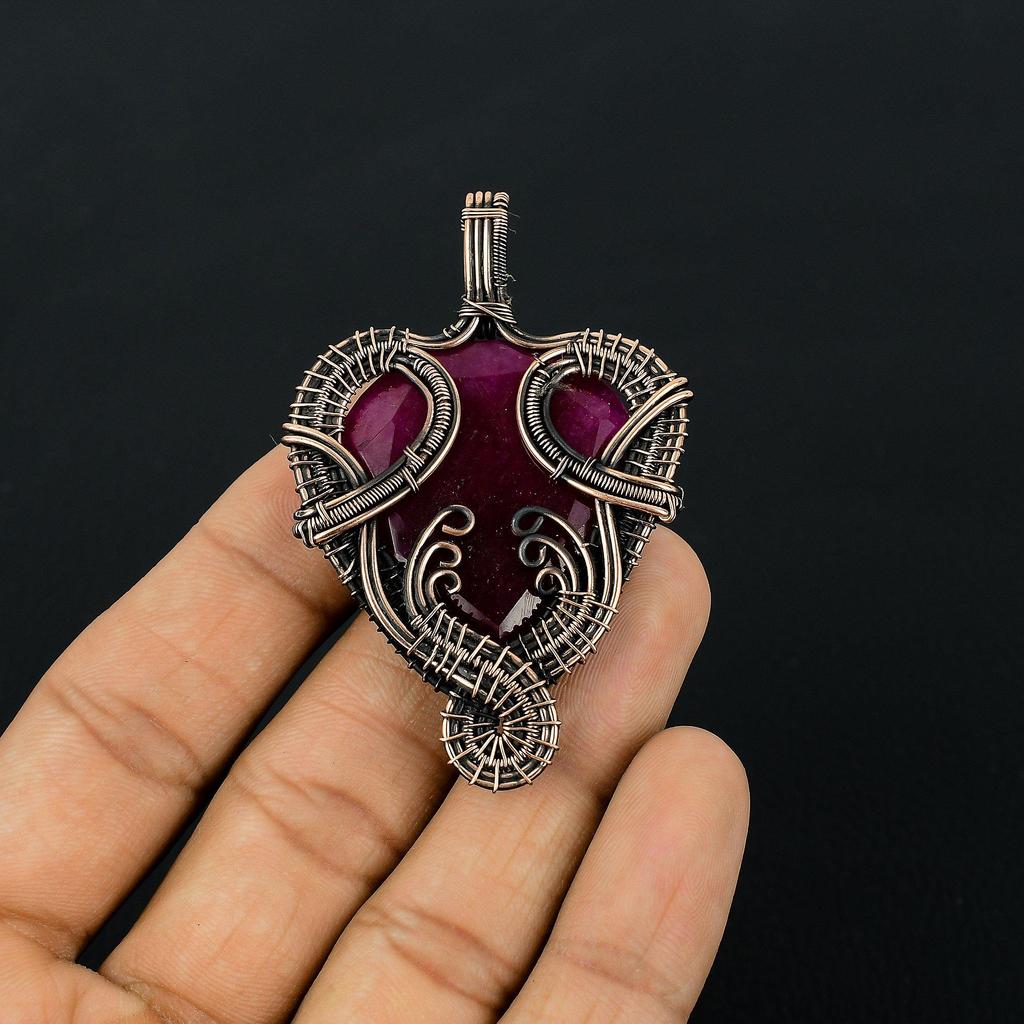Ruby Pendant Gemstone Jewelry, 999 Copper Wire Wrapped Handmade Pendant, Latest Design Jewelry