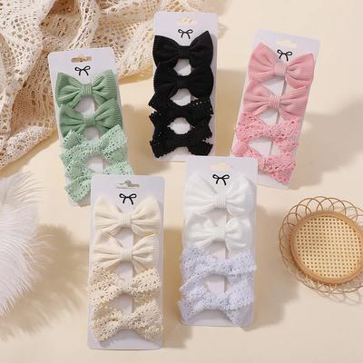 4 Stück/Set Einfarbige Spitzen-Haarschleifen-Clips für Mädchen, Hübsche handgefertigte Schleifenknoten-Haarspangen, Haarnadeln, Kopfschmuck, Kinder-Haaraccessoires