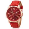 ZooooM Analog Quartz Watch Round Face Fake Leather Strap Chronograph Casual Business Formal Red