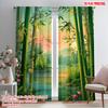 2pcs 2D Flat Printing Curtains Chinese Bamboo Lotus Landscape Natural Scenery Polyester Without Electricity Festive Wall Decor