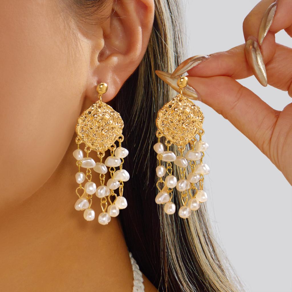 Bohemian Shell Tassel Dangle Earrings For Women Ethnic Style Baroque Imitation Pearl Long Earring Beach Party Versatile Jewelry