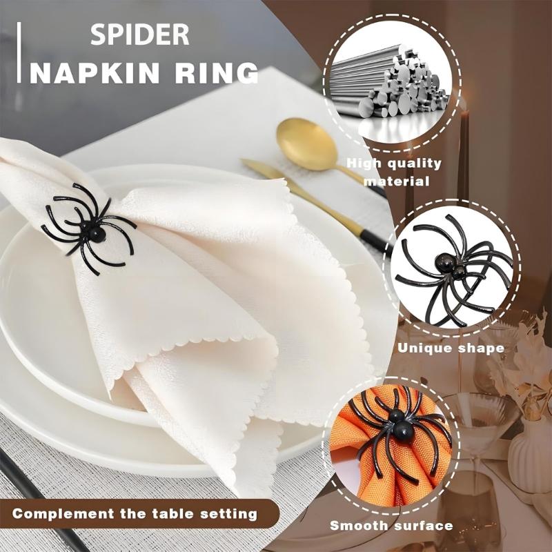 Pack of 6 Elegant Spiders Designs Napkin Rings Holders Halloween Kitchen Decoration With Rustproof Metal Finish