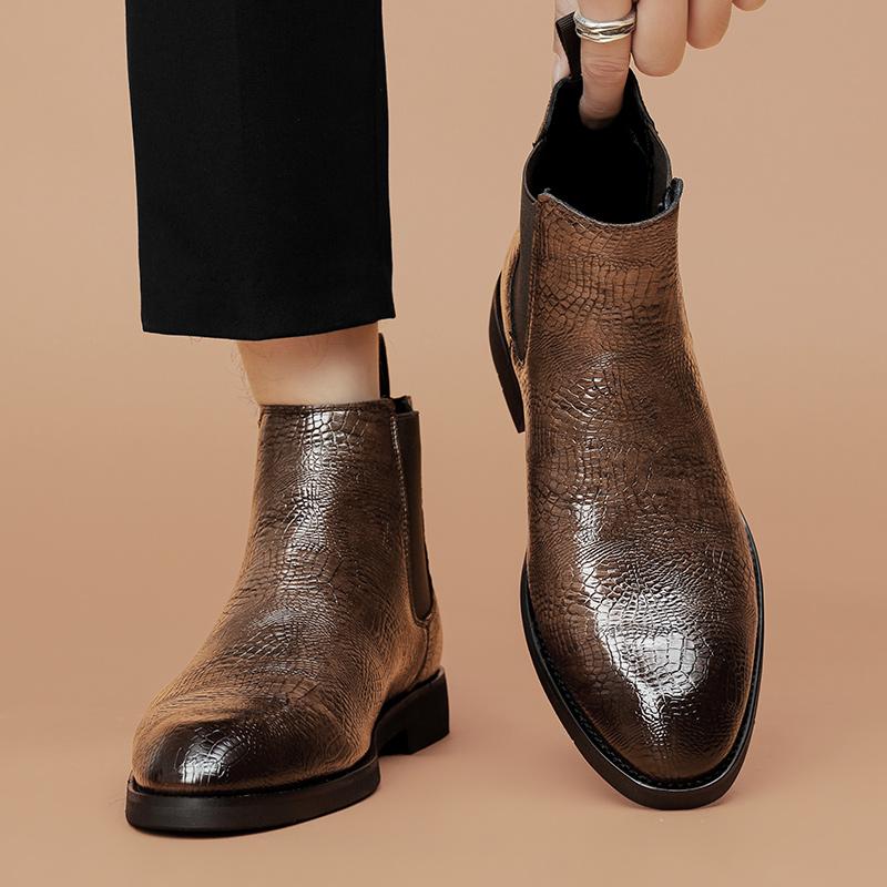 Men's Formal Ankle Boots British Trend Pointed Toe Business Casual Leather Big Size Designer Chelsea Slip-on Comfortable Shoes