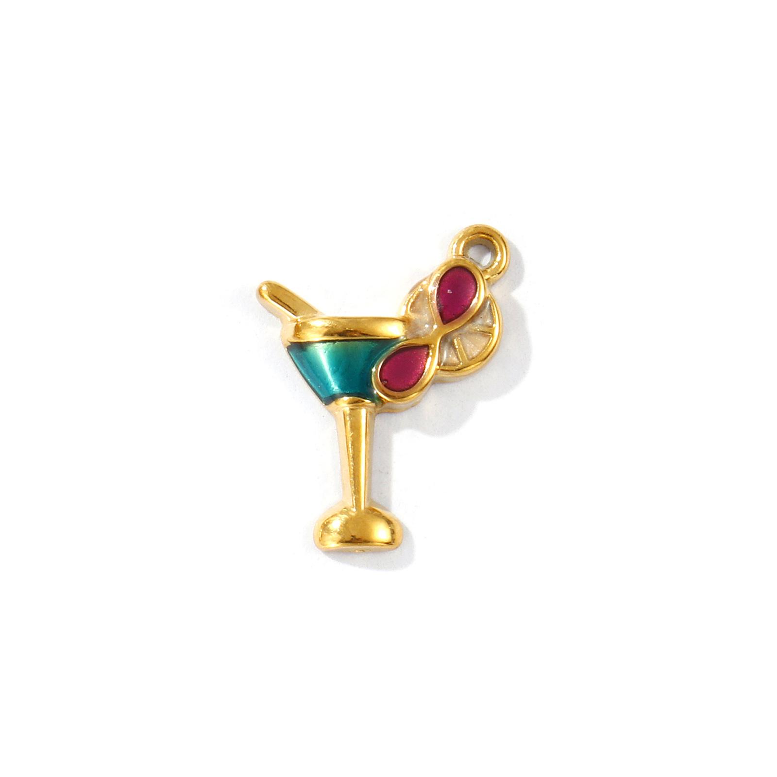 

2 PCs Waterproof 304 Stainless Steel Charms 18K Gold Plated Enamel Wine Glass Pendants For DIY Necklace Jewelry Making Findings
