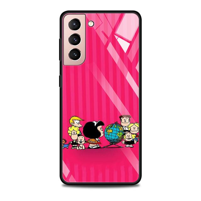 Anime Cute Mafalda Tempered Glass Case For Samsung Galaxy S21 S20 Ultra S10 Plus Lite S20fe 5g S10e S9 S8 Bumper Cover Funda