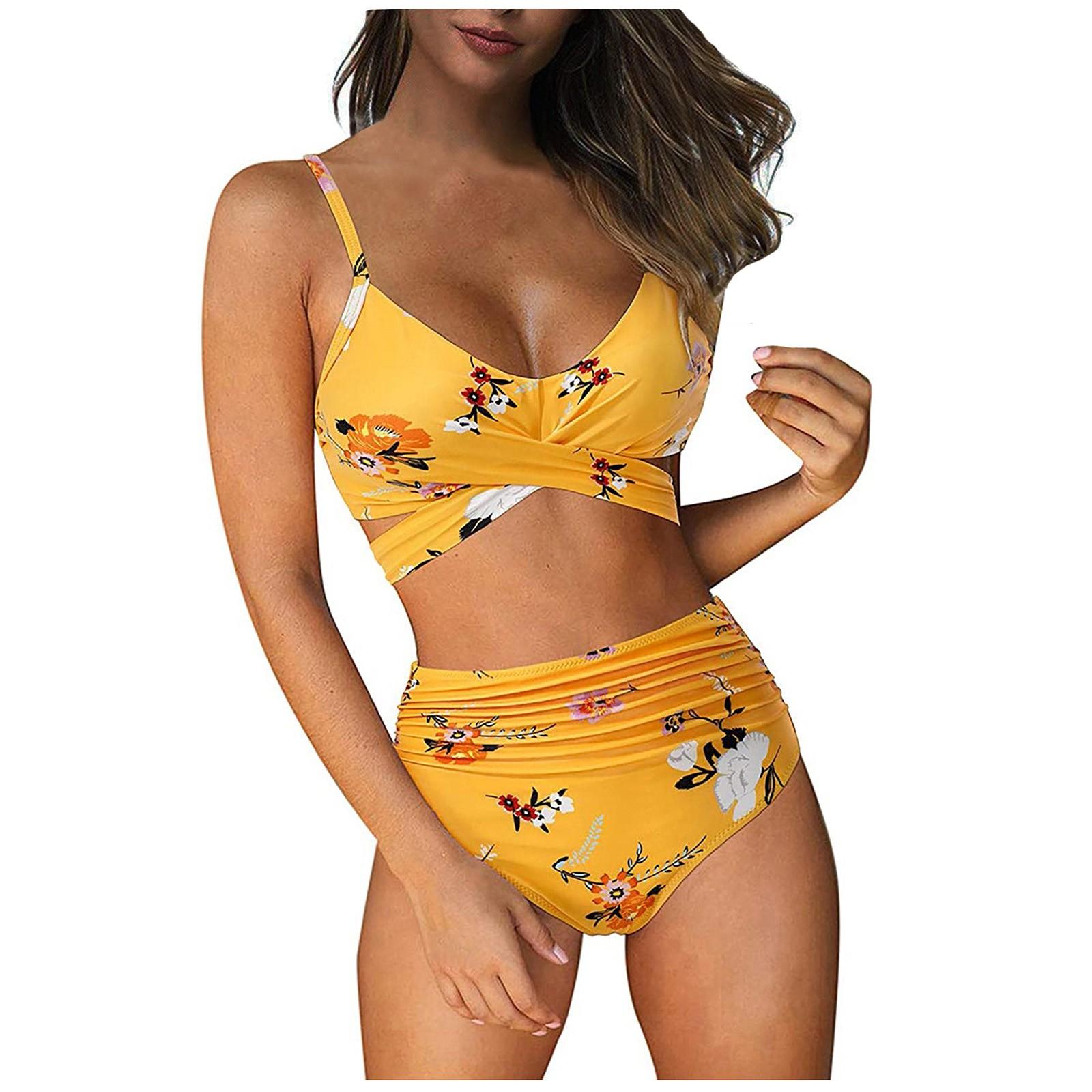 

Women s Split Swimsuit Suit Bikini Printing Cut-out Beach Swimsuit Swimwear L