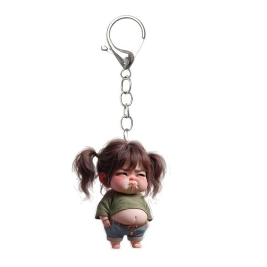 

Keychain Acrylic 2D Flat Craft Angry Girl Style Keychain Pendant Scratch-Resistant Bag Hanging Ornament Backpack Accessory