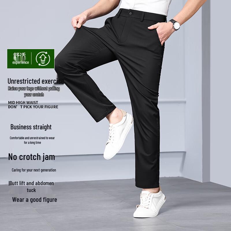 

Men s Half Elastic Waist Casual Business Trousers L