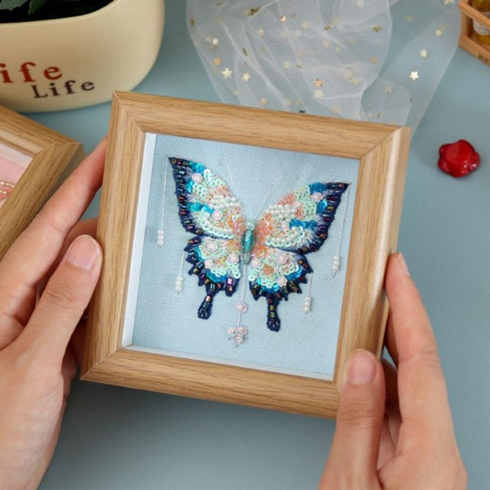 with Frame 3D Embroidery DIY Material Kit Holiday Gifts Handmade Embroidery Beaded Butterfly Picture Needlework Beads Embroidery