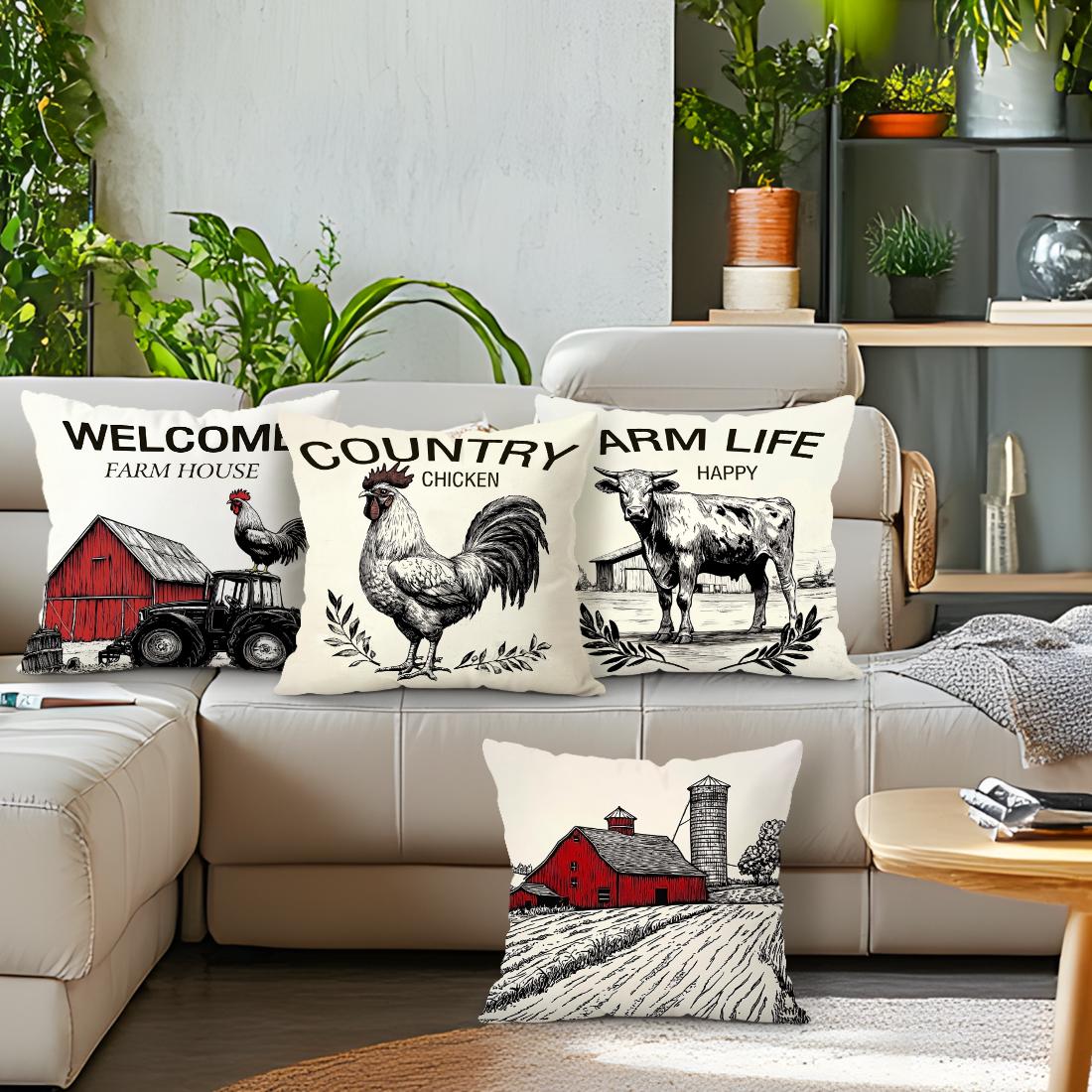 Monika Chen Unisex Vintage Farm Animals Pillowcase Bedroom Sofa Cushion Cover 100% Polyester Living Room Cushion Pillowcase Home Decor