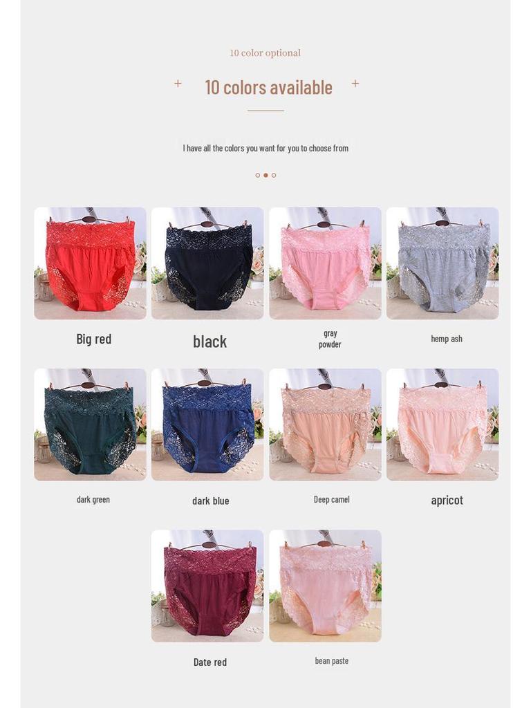 Chiloți de damă modal cu talie înaltă și bordură din dantelă - Mărimi mari, respirabili și confortabili