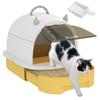 Cat Toilet House Enclosed Cat Litter Box Carrying Handle Translucent Door 40.5 X 52 X 39 Cm Yellow