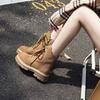 Thick-soled hollowed-out rhubarb boots women's summer new inner height increase leather breathable punched Martin boots lace-up cool boots