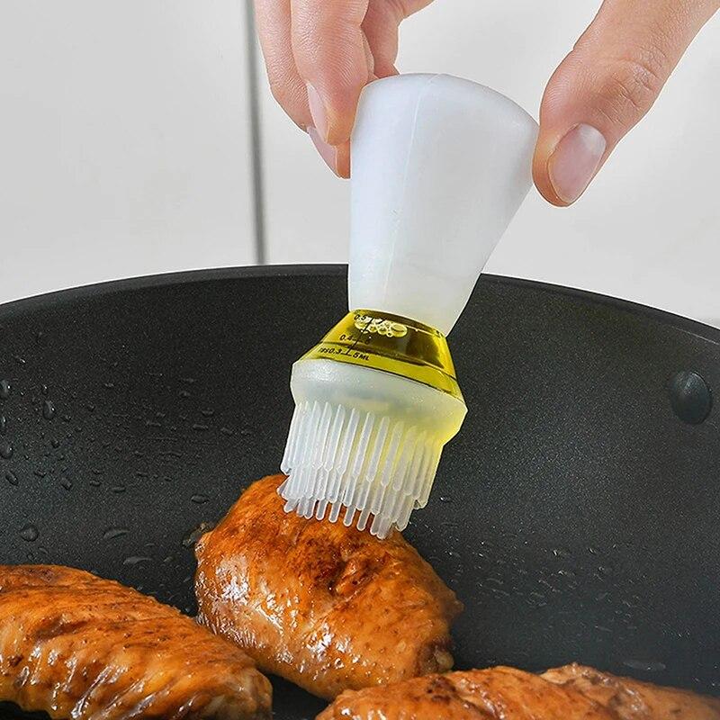 Portable Oil Bottle with Silicone Brush Kitchen Glass Bottle Cooking Barbecue Grill Oil Pastry Brush BBQ Baking Accessories