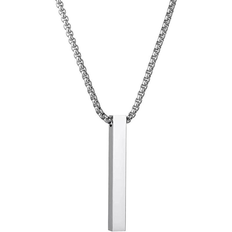 Stainless Steel Hip-hop Necklace Men's Three-dimensional Rectangular Titanium Steel Necklace Couple Pendant Jewelry Accessories