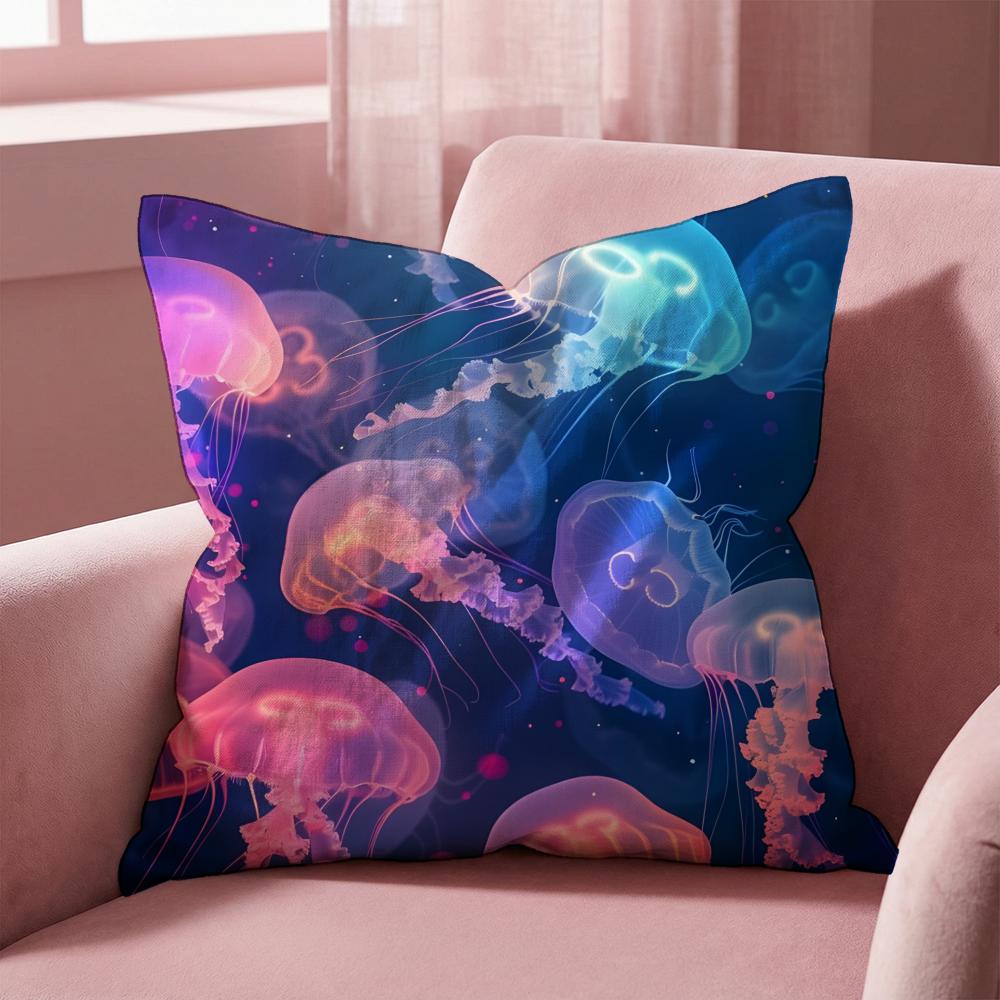 Beautiful Marine Life Jellyfish Cushion Cover Multi-Scene Pillow Cover for Home & Car - Reversible, Soft & Durable for Daily Use