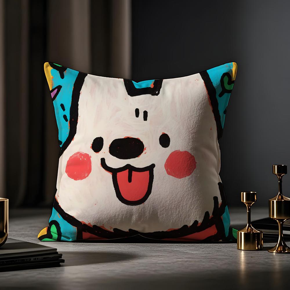 Cute Color Dogs Cushion Cover Anti-dustmite Pillowcase Invisible Zipper Silky Short Plush Sofa Cushion Cover