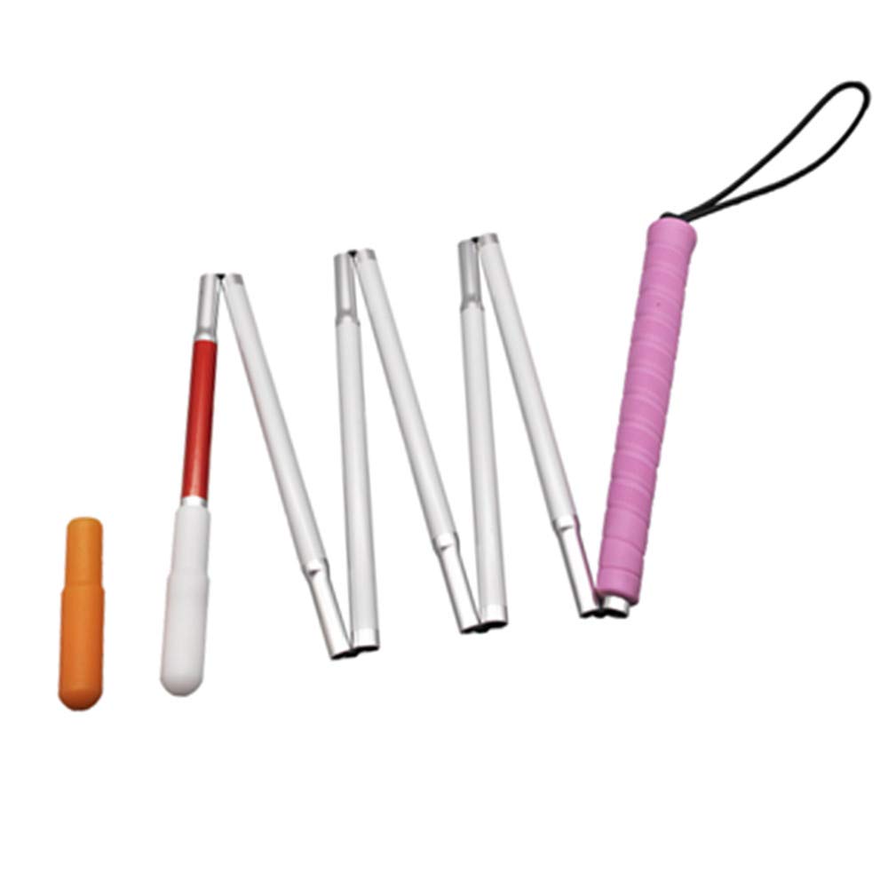 

130cm Folding White Cane for the Blind, 7-section, Aluminum, with 2 Caps (Pink Rubber Grip, 130cm)
