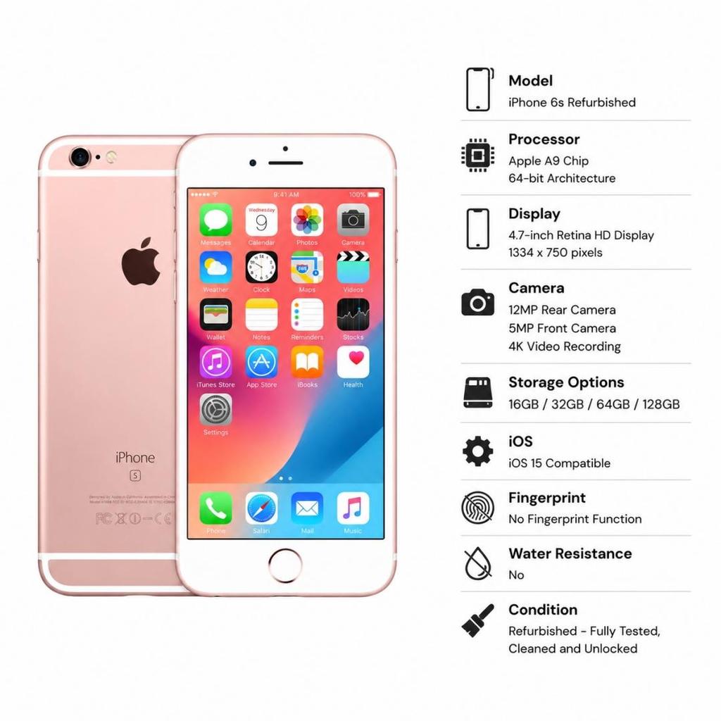 Generalüberholtes iPhone 6s 32GB Alle Farben Entsperrt 4G Smartphone iOS 15.8.8 Neuer Akku Neuer Bildschirm