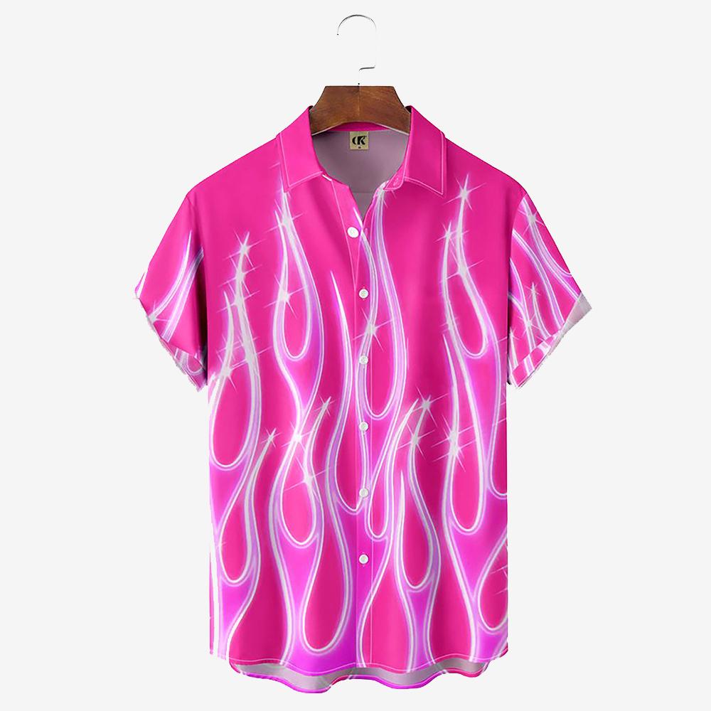 Flame Men'S Shirts 3d Print Summer Fashion Red Flame Shirt Man Short Sleeved Oversized Shirt For Men