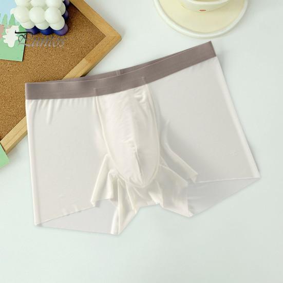 Men Boxer Underwear Mid-rise Elastic Waist U-Convex Breathable Smooth Shorts Briefs Ice Silk Thin Panties