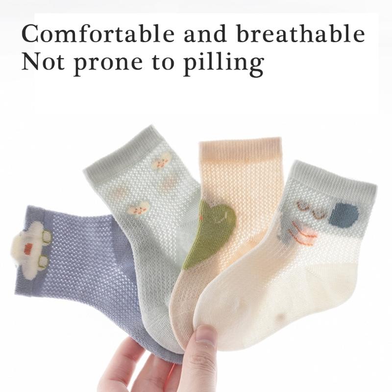 Pack of 4 Pair Breathable Cotton Baby Socks for 0-5 Years Nonslip Design Calf Length Socks for Sensitive Skin