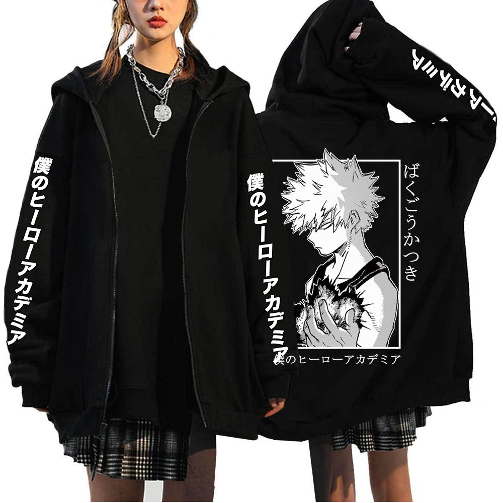 Anime My Hero Academia Todoroki Shoto Zip Up Hoodies Funny Bakugou Katsuki Harajuku Oversize Streetwear Clothes