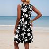Women's Summer V-neck Casual Beach Vacation Style Vintage Floral Print Sleeveless Splicing Dresses
