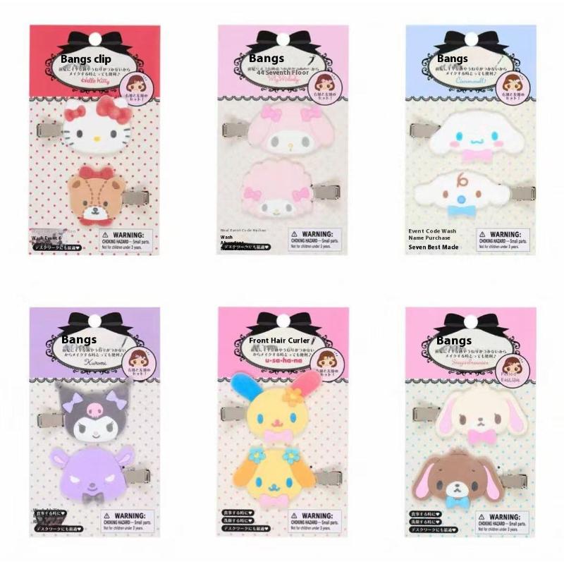 1Pair Kawaii Sanrio Hairpin Sweet Cartoon Flocking Hello Kitty Kuromi Bangs Side Clip Girls Cute Hair Accessory Gifts