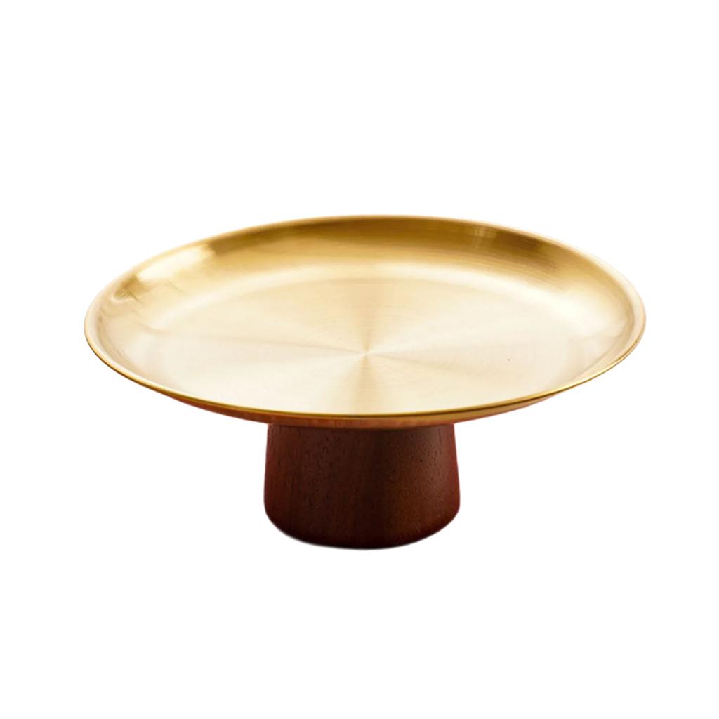 Metallkakebrett i rustfritt stål Husholdningsfruktfat Høyfotet dessertform med trebase for bord