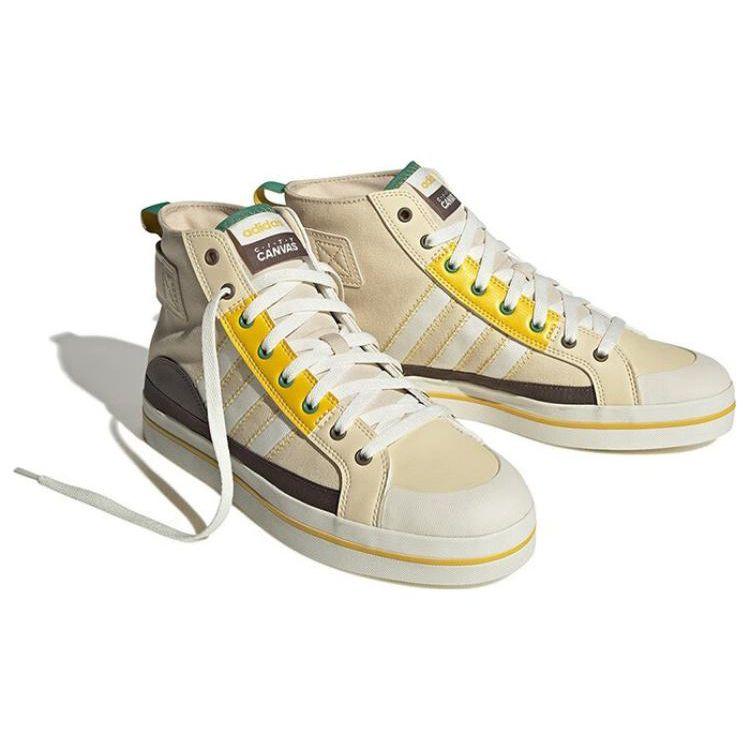 Adidas Neo City Canvas Hi Slip Resistant Durable Lightweight Mid Top Skate Shoes Unisex Skate Shoes White Yellow HQ4625