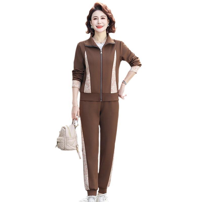 2024 Fashionable Spring & Autumn Tracksuit: Stylish Two-Piece Casual Set for Middle-Aged Moms