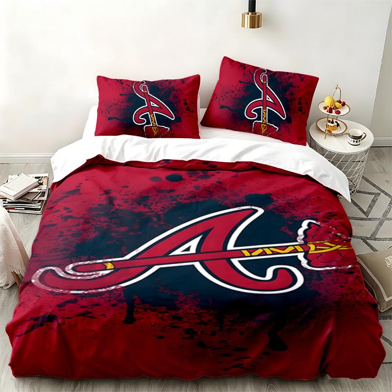 Atlanta Braves 3pc Set Perfect for Bedroom Use Comfortable Bedding Set Includes a Duvet Cover and Two Pillowcases Ideal Birthday or Christmas Gift