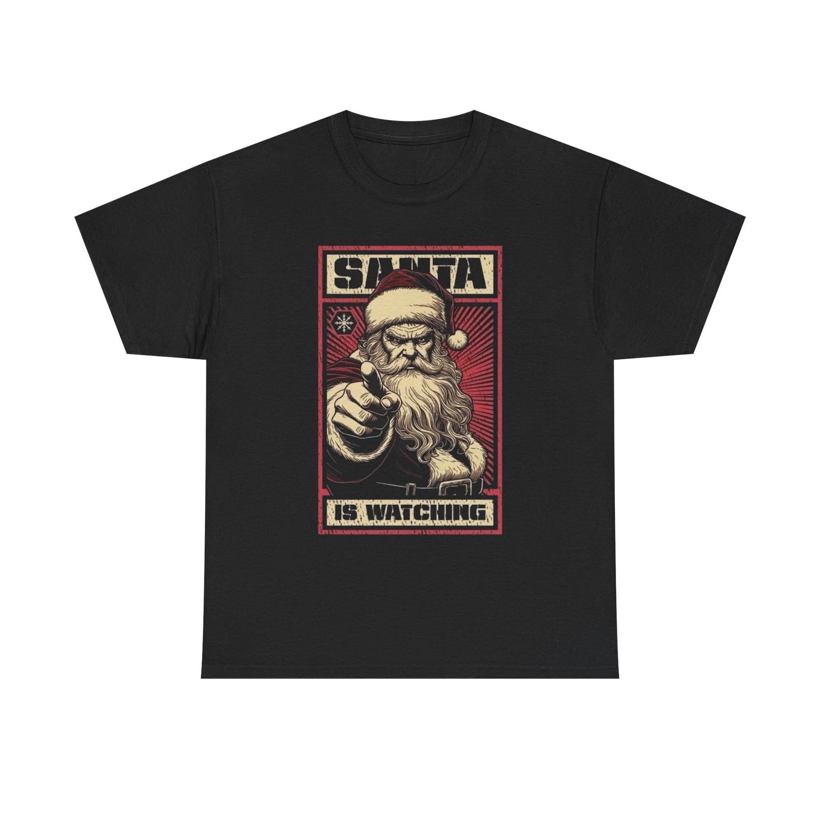 Santa Is Watching Funny Christmas Graphic T Shirt Unisex Heavy Cotton Tee 2XL
