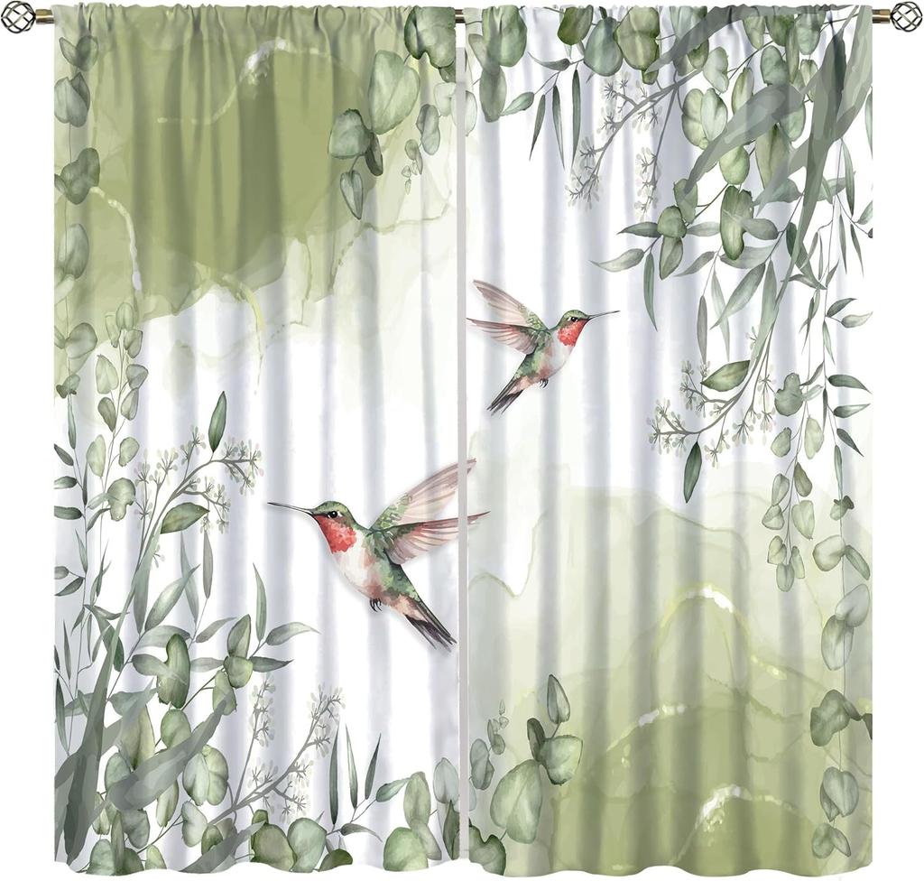 Birds Bible Verse Kitchen Curtains, Christian Rustic Flower Cross Scripture Quote Hummingbird Window Drapes For Bedroom
