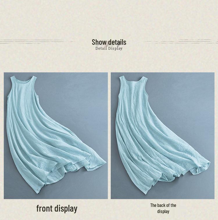 202 Artistic Sleeveless Cotton Linen Double-Layer Summer Dress