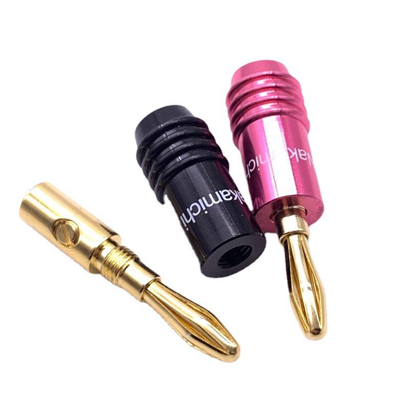 Midway Gold-Plated 4mm Banana Plug Solderless Binding Post for Audio Amplifier Speaker Wire - Purple/Black Shell