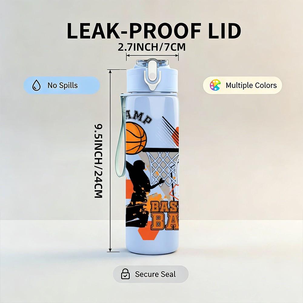 1PC Basketball Player Slogan Art 750ml Color Plastic Sports Water Bottle Leakproof Flip Straw Lid Suitable for Sports Office Home Use