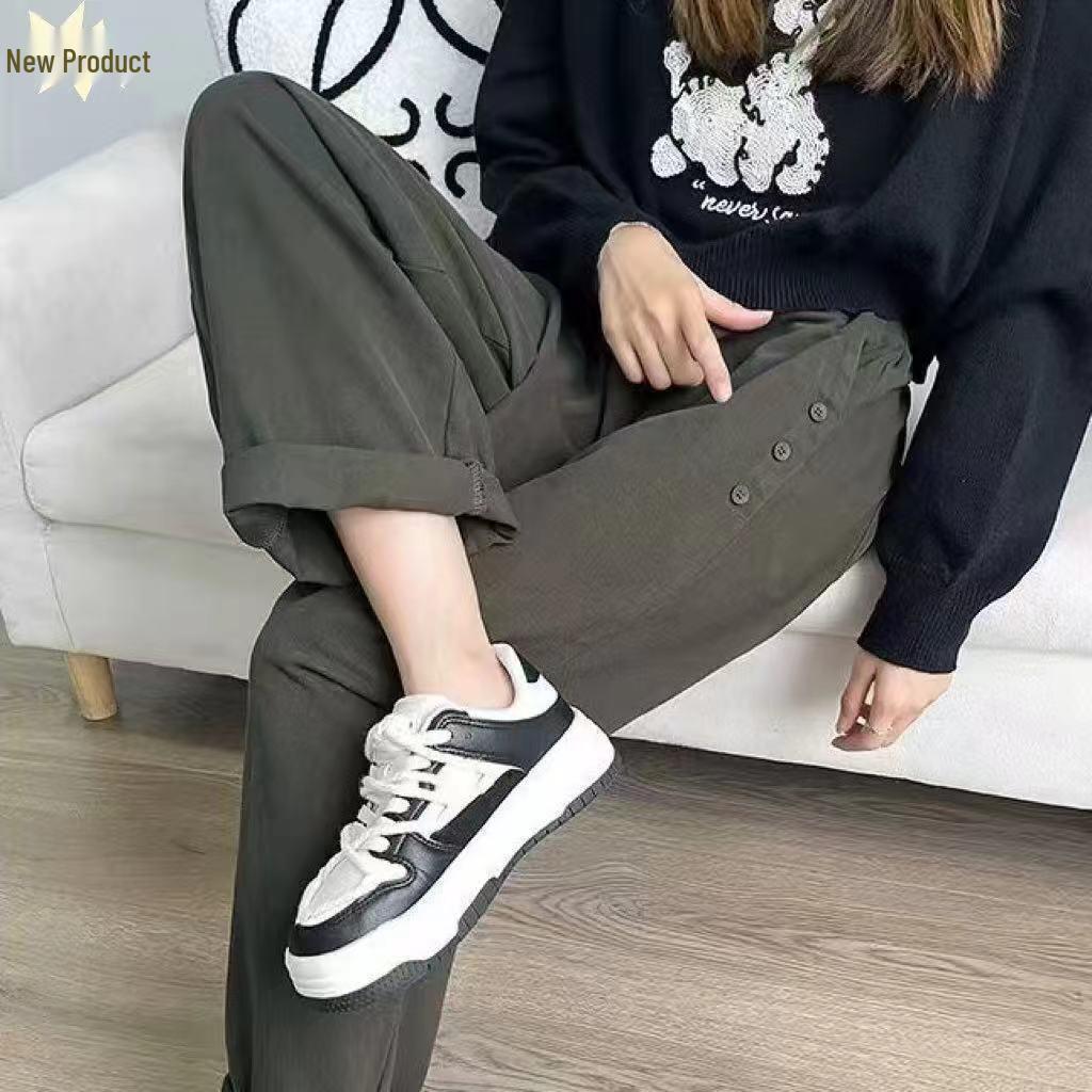 

Casual High-Waisted Cargo Harem Pants - Spring/Autumn Slimming Carrot Trousers M (Recommended for 80-100 kg) серый