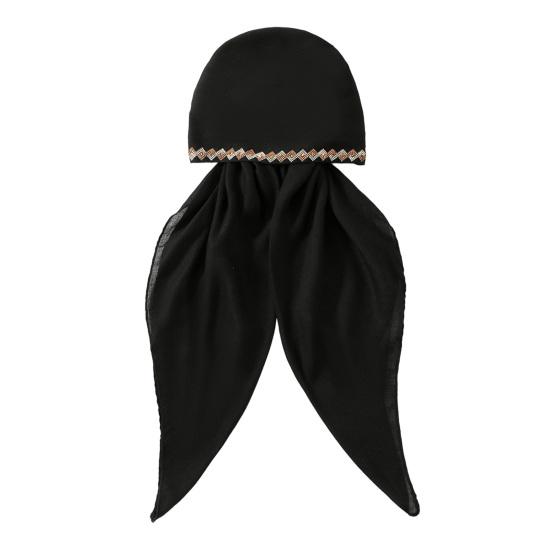Turban Hat Soft Elastic Breathable Embellished Brim Fabric Rhinestone Adjustable Headscarf Hat чёрный