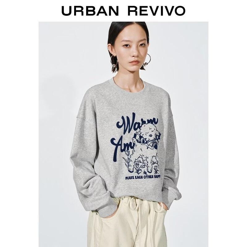 UR 2026 Spring Women s Lamb Embroidered Oversized Sweatshirt M