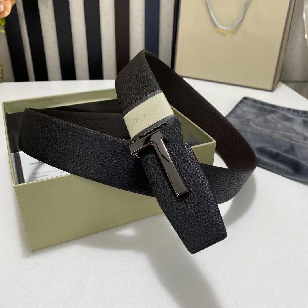 

Мужской ремень из натуральной кожи Т-образной формы, двусторонний, с пряжкой с буквой 110cm