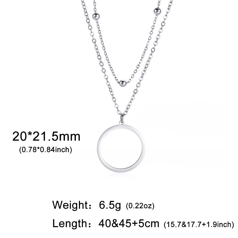Double Bead Chain Hollowed Out Circular Pendant for Women's Necklace Gold Elegant Stainless Steel Pendant Jewelry Gift