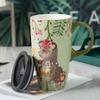 Creative Cartoon Ceramic Cup Large Capacity Drinking Cup with Lid Home Office Coffee Cup High Value Couple Mug